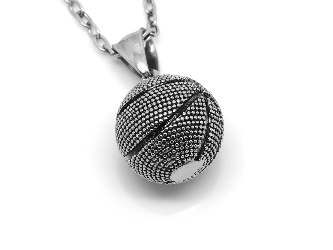 Basketboll Halsband i Rostfritt Stål, Basketspelare Hänge, Bollsport Accessoar, Basket Smycke
