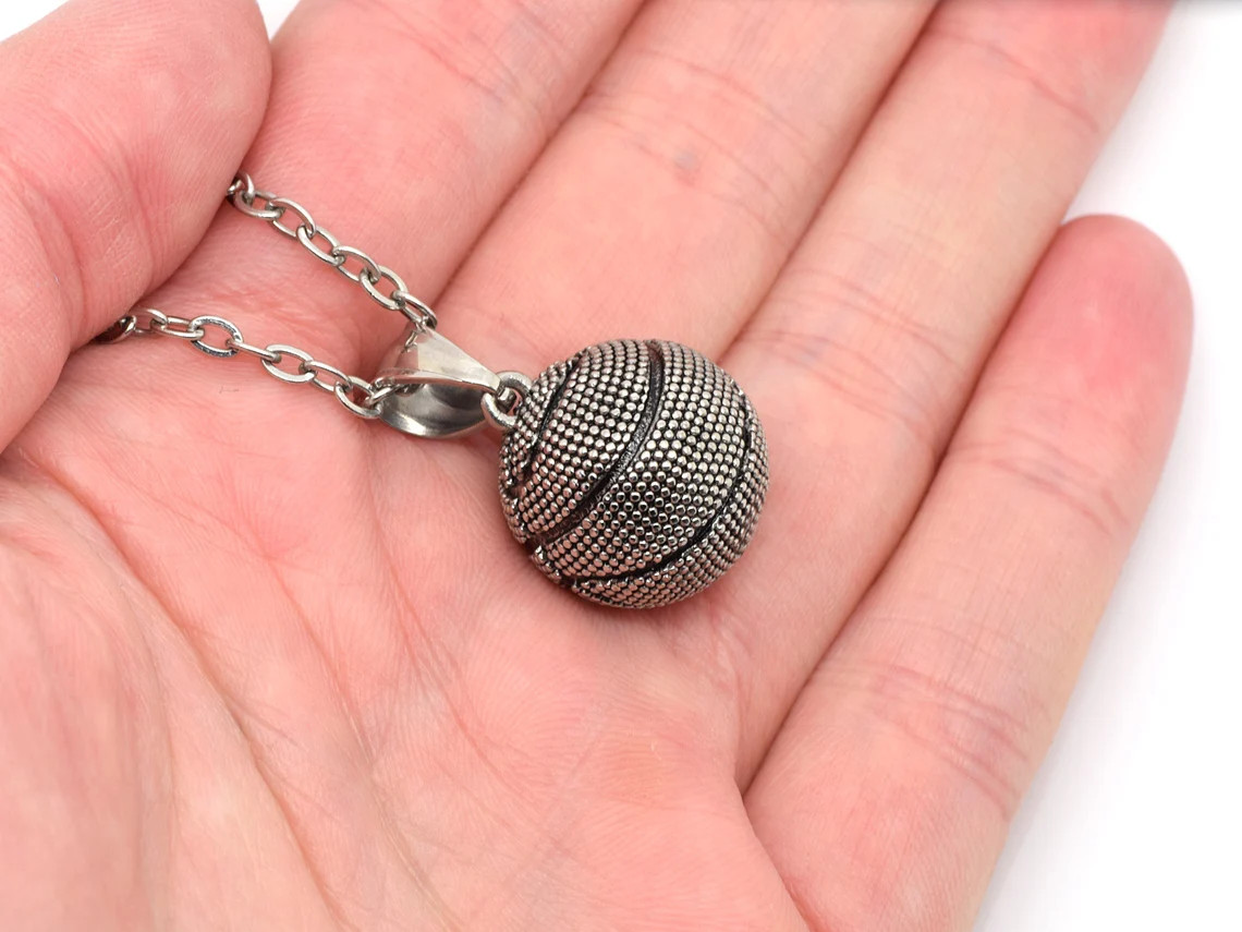 Basketboll Halsband i Rostfritt Stål, Basketspelare Hänge, Bollsport Accessoar, Basket Smycke - 3