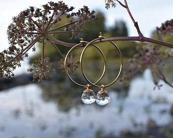 SVALÖ DROP - earrings in clear glass gold plated 25 mm