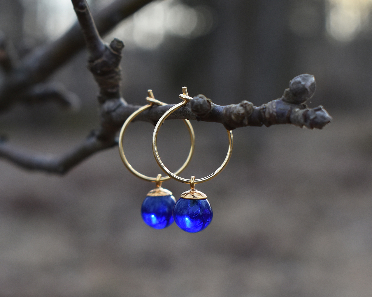 SVALÖ MIDNIGHT - blue earrings in gold plated silver 15 mm - 2
