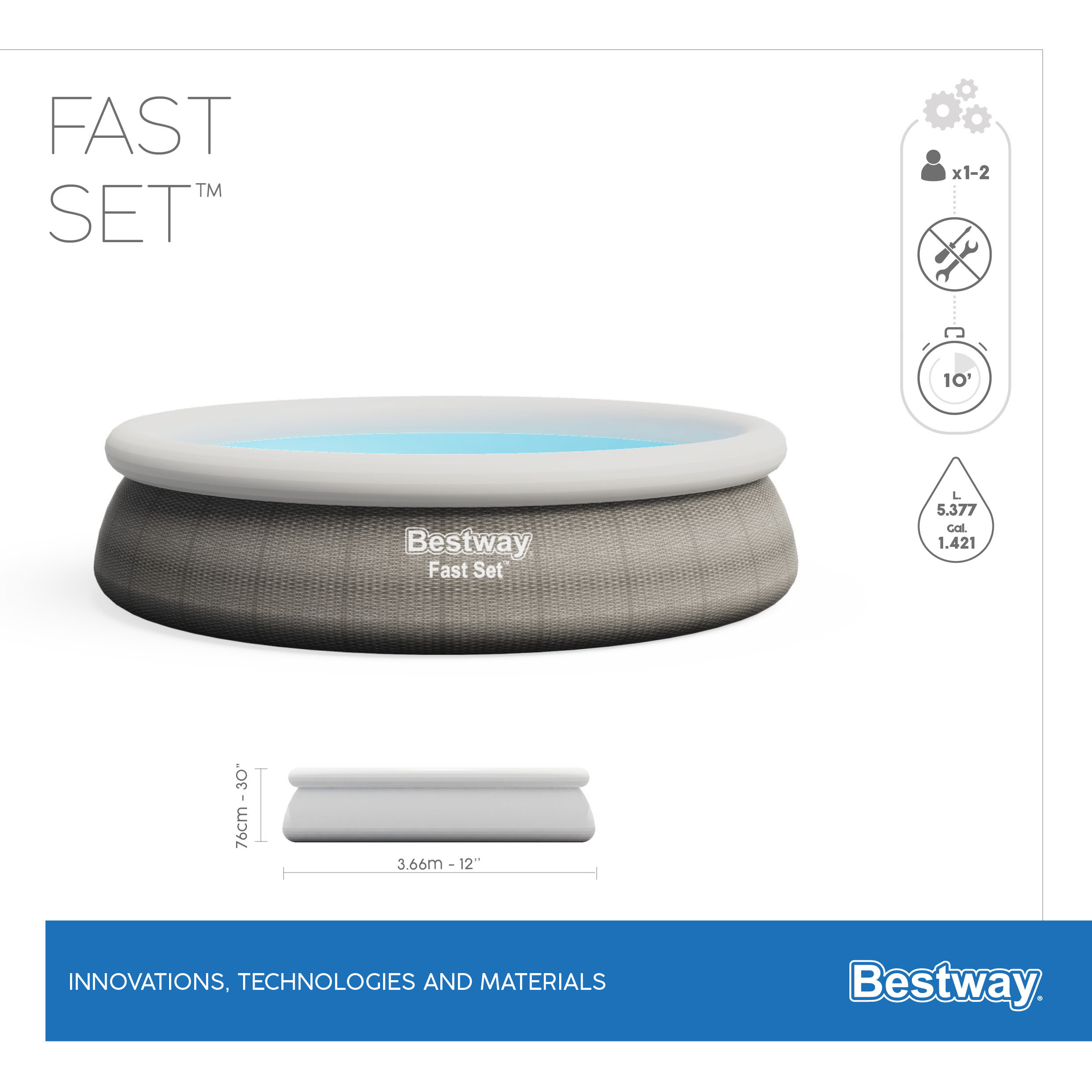 Bestway Fast set Pool grey pooluppsättning 366 x 76 cm - 3