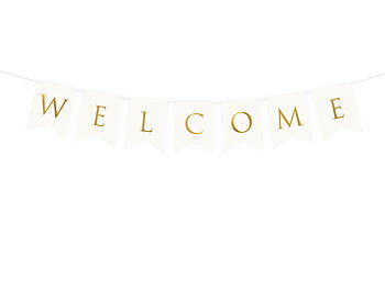 Vimpel | "Welcome" | Vit med guldtext -1