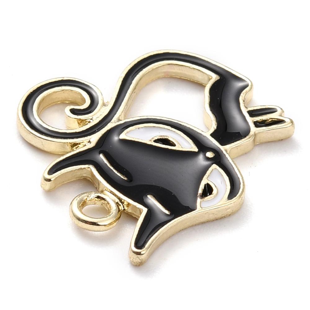 Charm horse  , enameld Cat, Black gold - 2