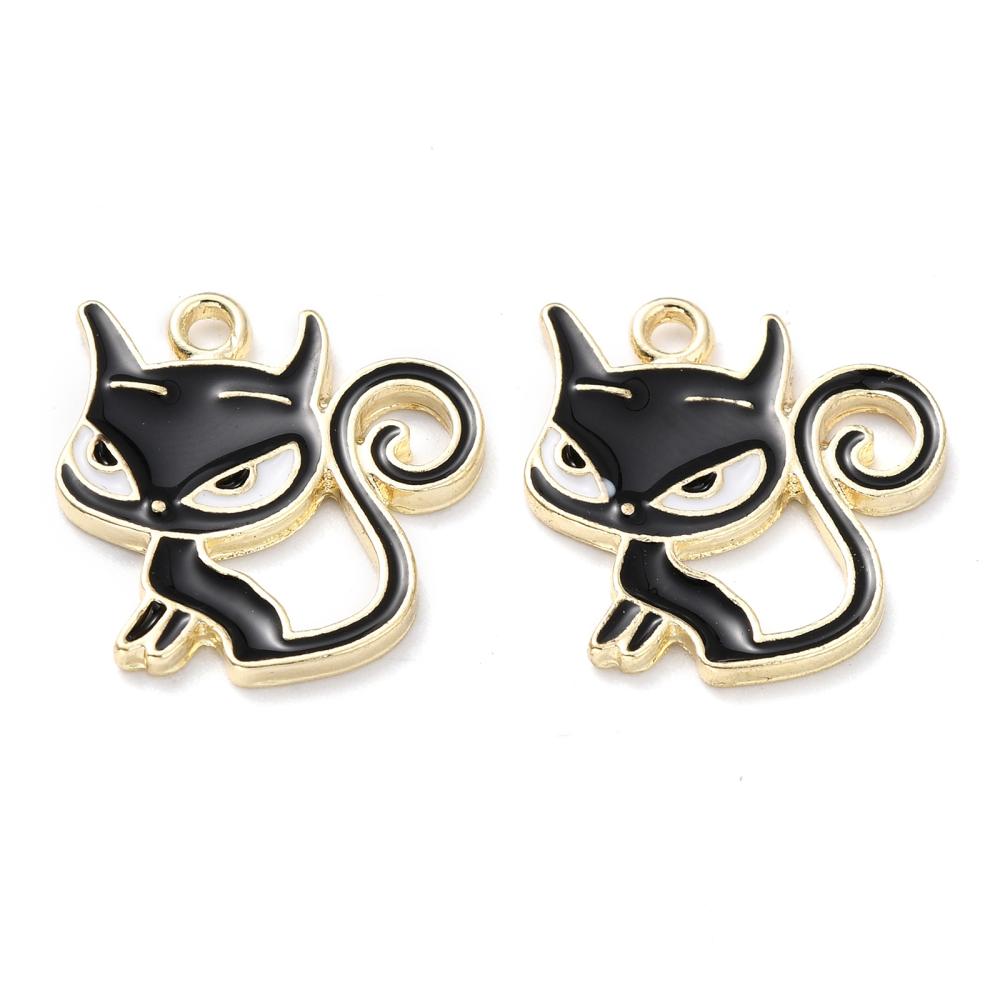Charm horse  , enameld Cat, Black gold
