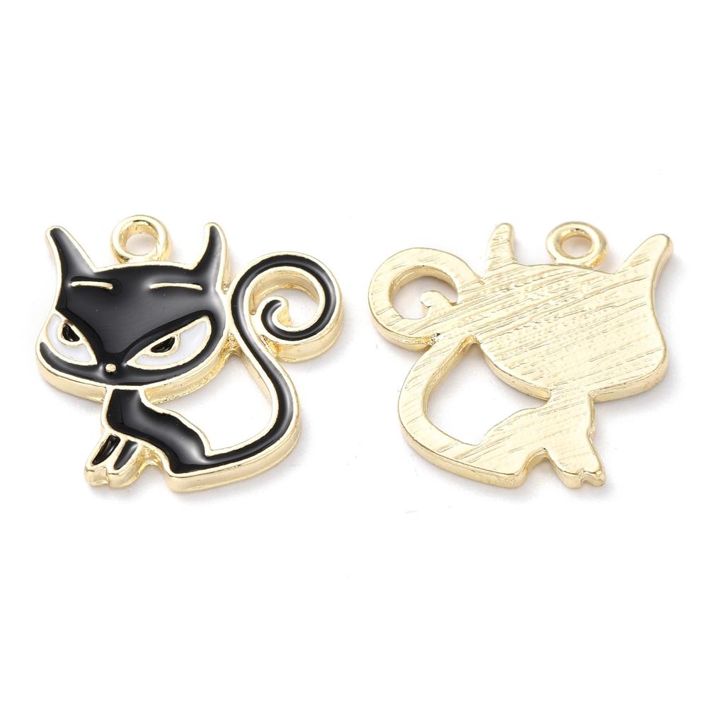 Charm horse  , enameld Cat, Black gold - 3