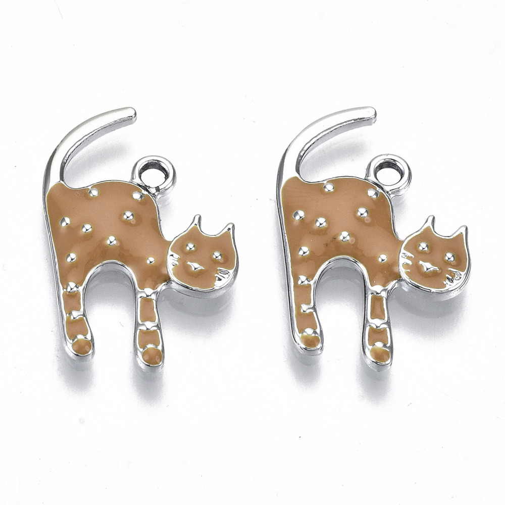 Charm horse  , enameld Cat, Brown silver dots
