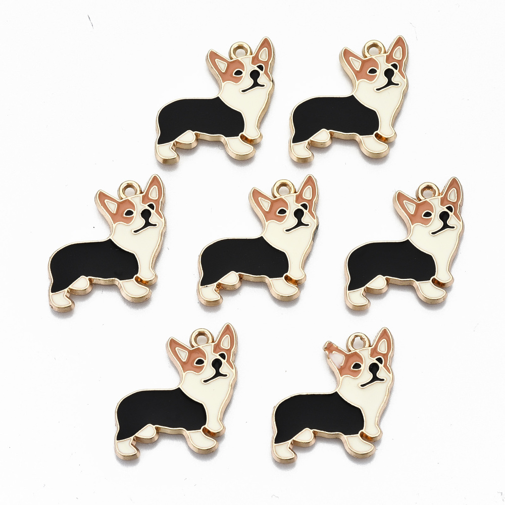 Berlock -  Emaljerad Hund, Corgi Svart vit
