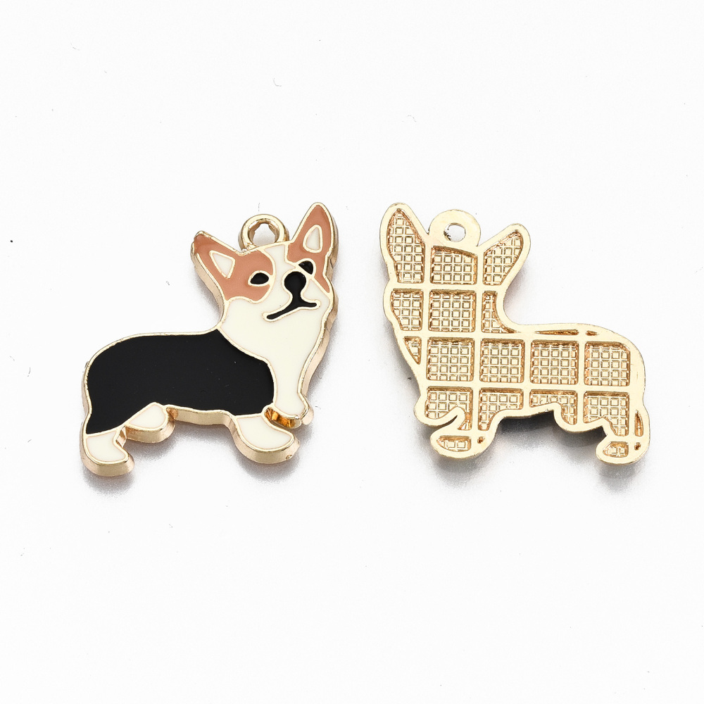 Berlock -  Emaljerad Hund, Corgi Svart vit - 2