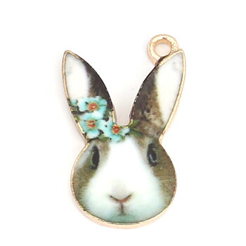 Charm Enameld rabbit, flowers