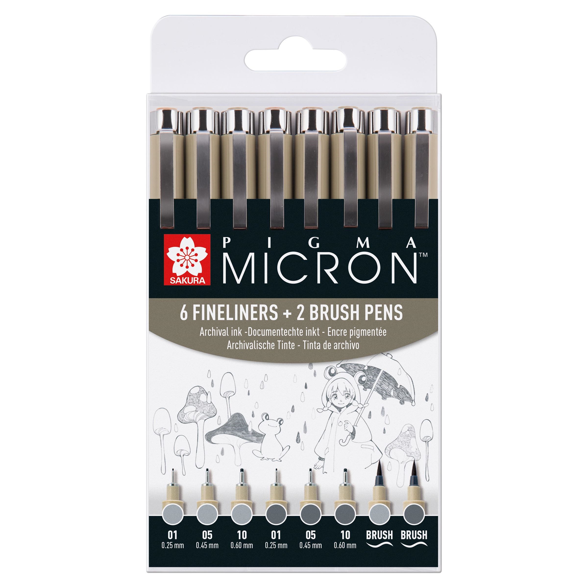 Pigma Micron fineliner set 8 pens, Light Cool Gray & Cool Gray
