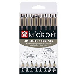 Pigma Micron fineliner set 8 pens, Light Cool Gray & Cool Gray