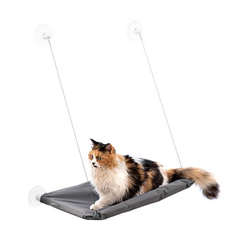 Katthängmatta till fönster med katt sittandes i