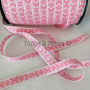 Traditional folk art ribbon 15 mm pink on white, 1068-46