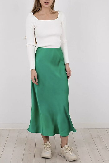 Neo Noir - Bovary Crepe Satin Skirt Green