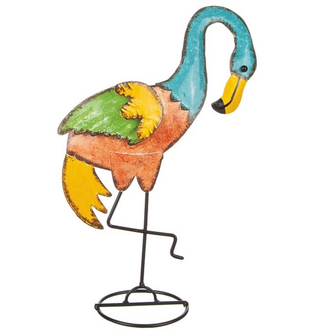Trädgårdsstaty - Flamingo i hamrad plåt
