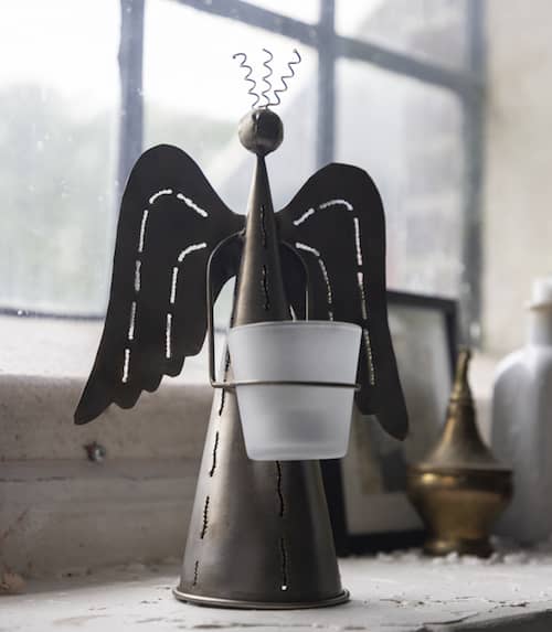 Stor ängel med ljuslykta i glas, hamrad plåt, 30 cm - 3