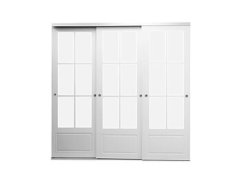 Skjutdörr till garderob som heter Liljekonvalj och har en dekor spårad bröstning med spröjsat glas eller spegelglas