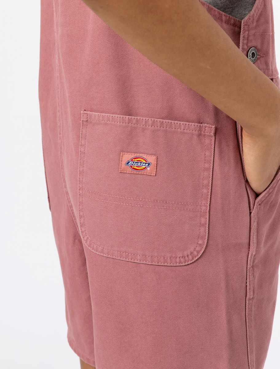 Dickies Women Duck Canvas Short Bib Stone Washed Withered Rose - 5