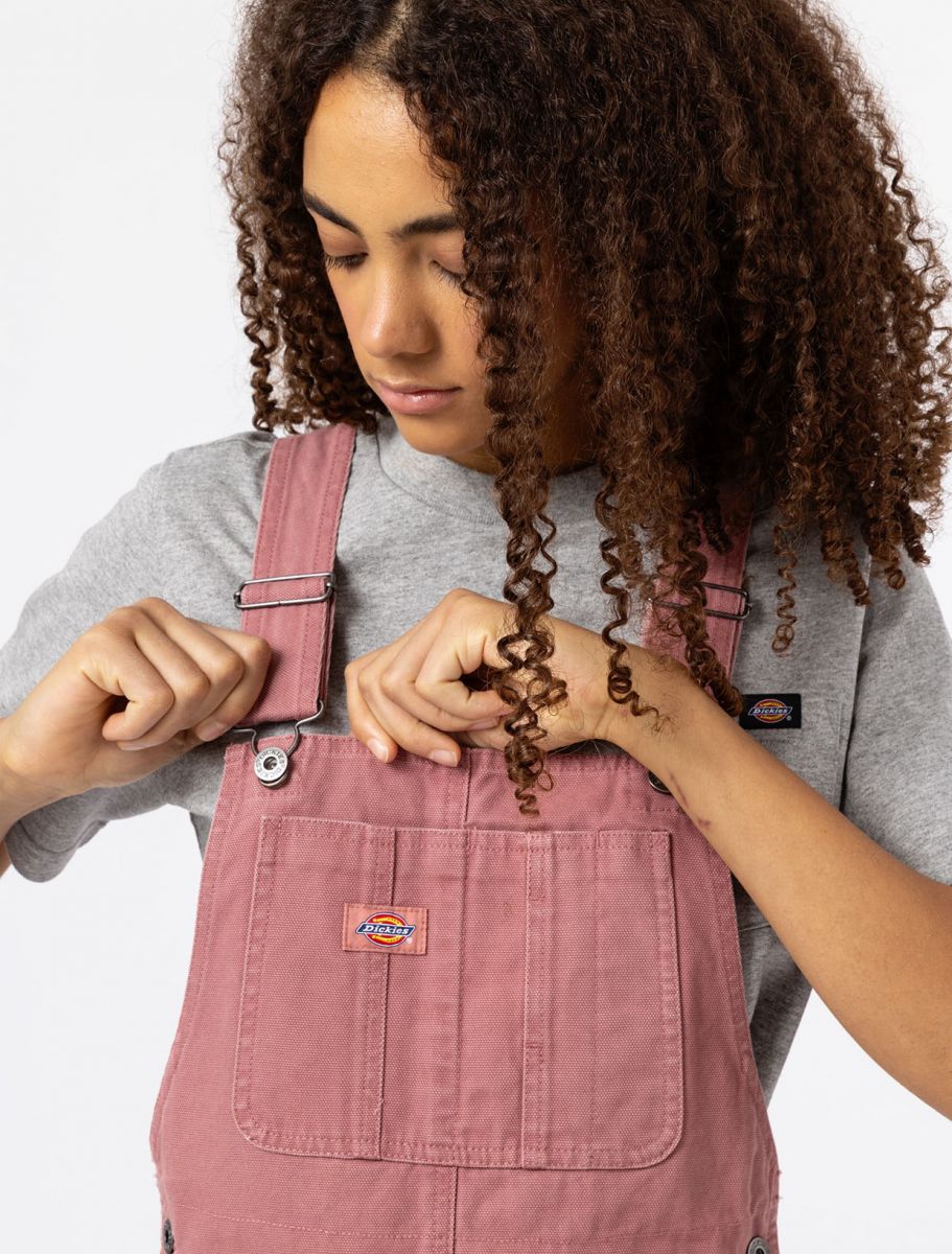 Dickies Women Duck Canvas Short Bib Stone Washed Withered Rose - 4