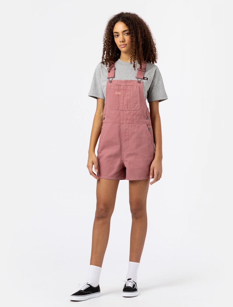 Dickies Women Duck Canvas Short Bib Stone Washed Withered Rose - 3