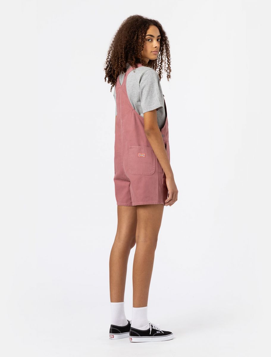 Dickies Women Duck Canvas Short Bib Stone Washed Withered Rose - 2