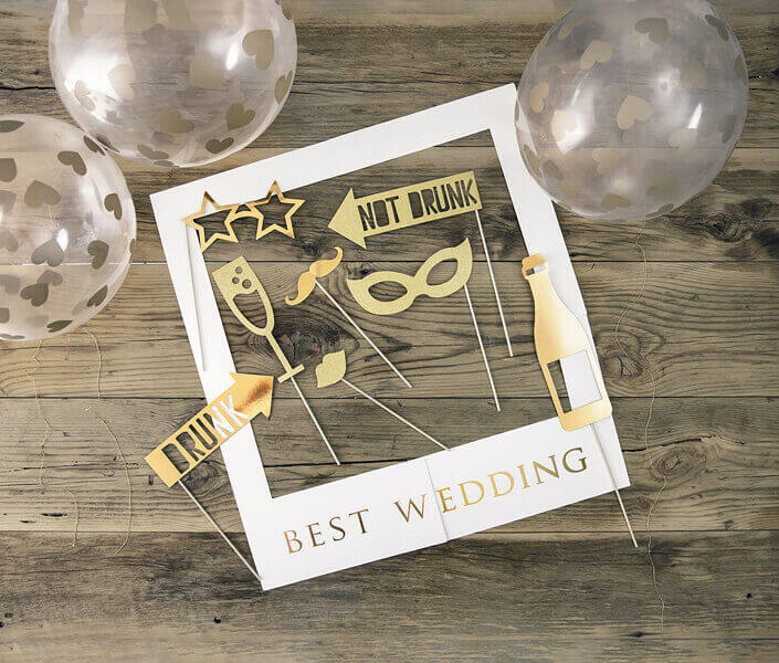 Fotoram, ballonger och fotorekvisita | "Best wedding" | Guld - 1
