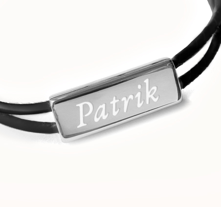 Sort personligt læderarmbånd med indgravering - Rustfrit stål - 2