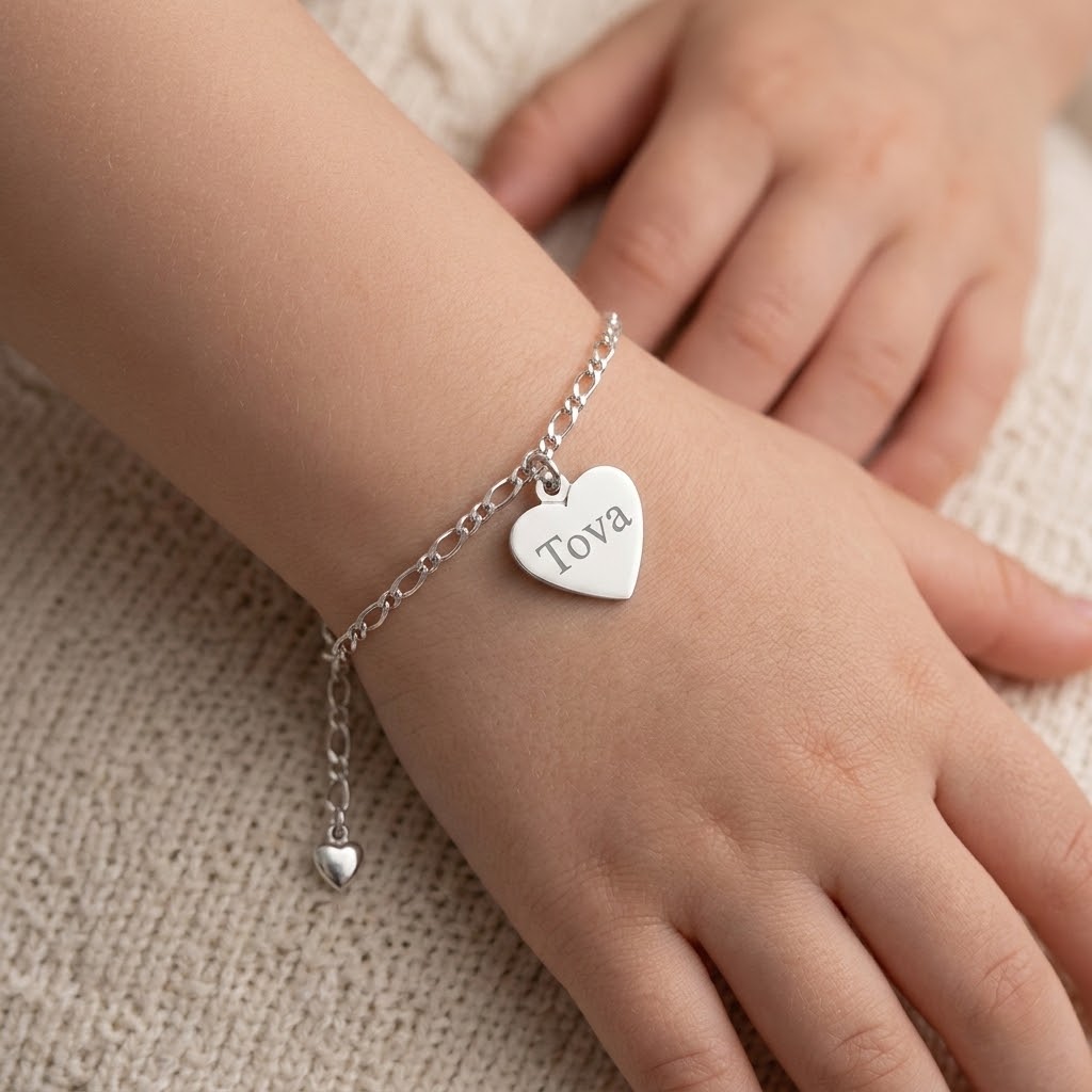 Hjärta, Barn armband med gravyr - Silver - 2