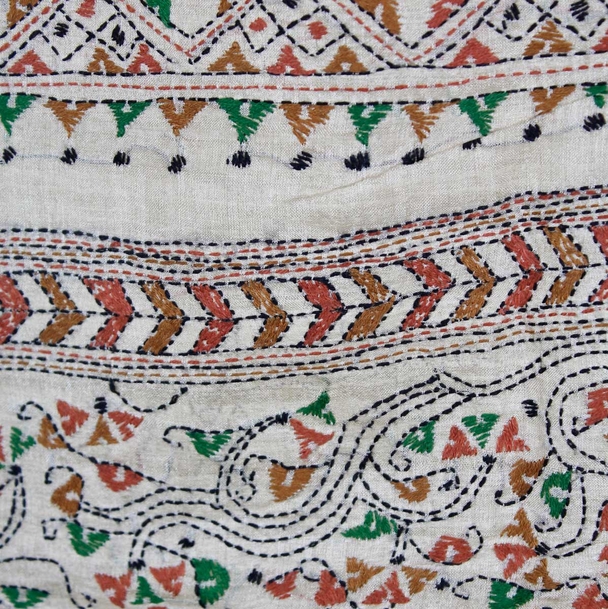Handbroderad Naturvit Sari  - 4