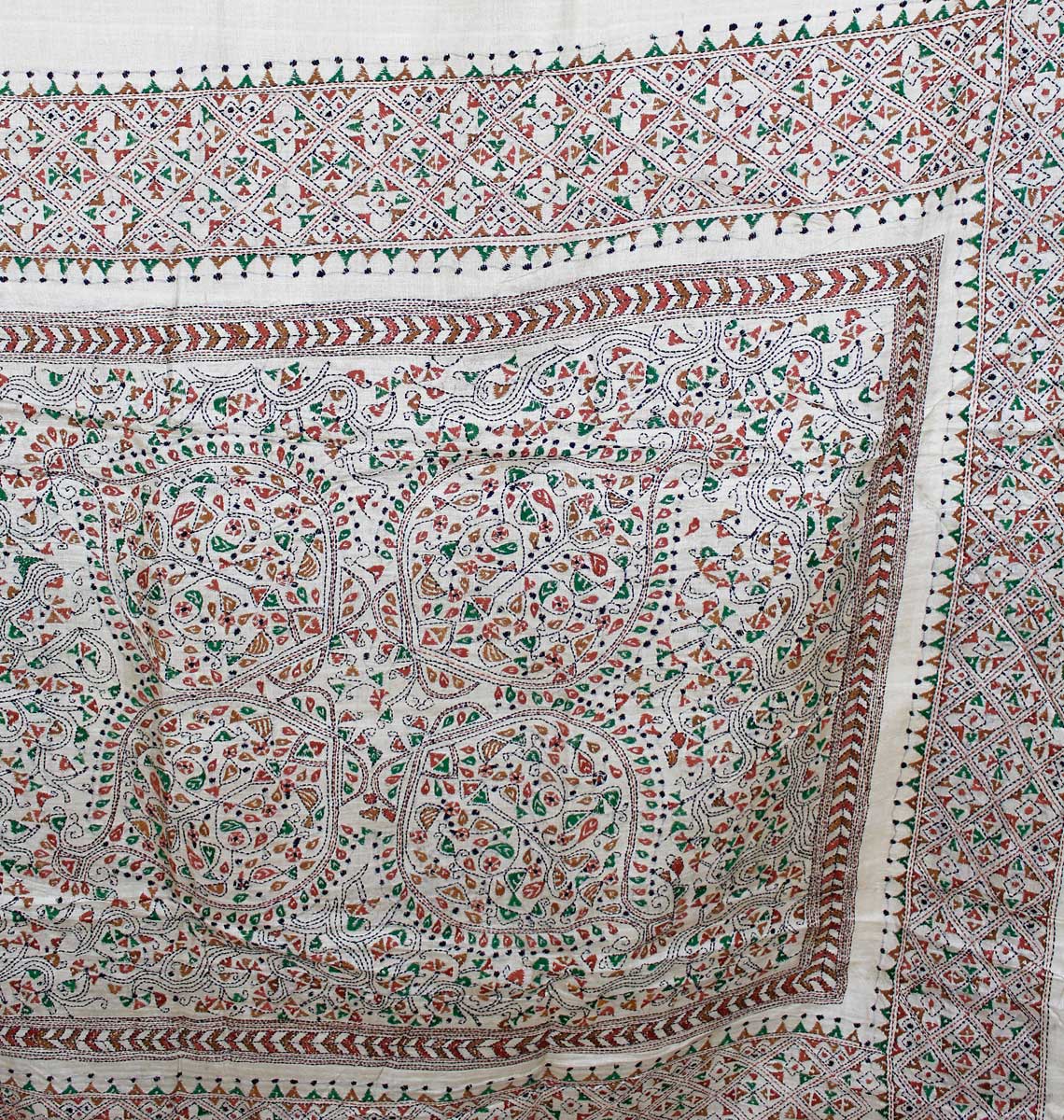 Handbroderad Naturvit Sari  - 3