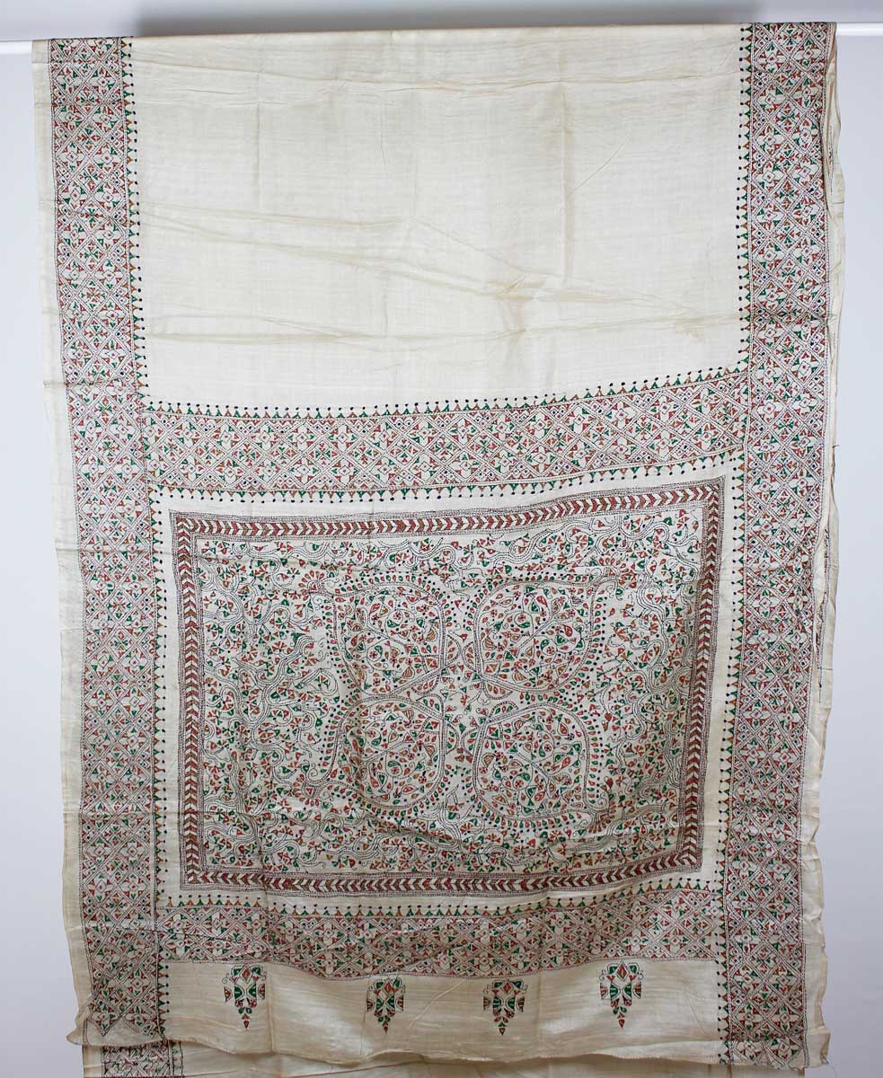 Handbroderad Naturvit Sari  - 2