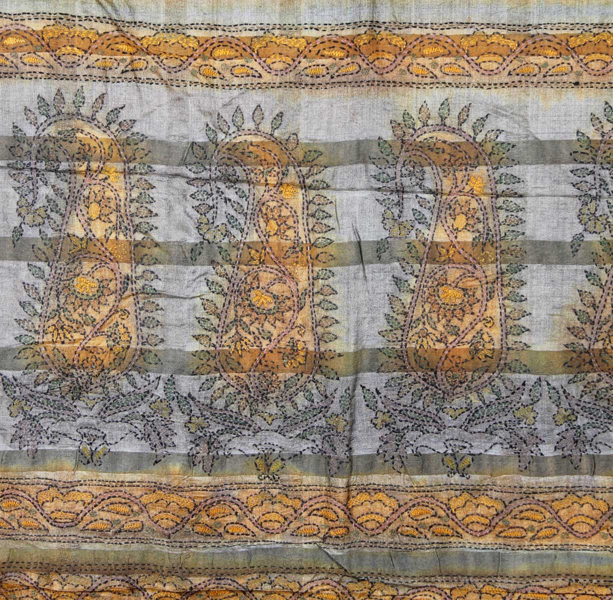 Handbroderad Rost-Grå Sari  - 3
