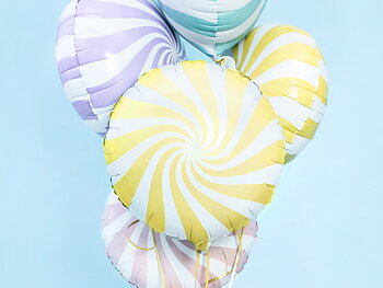 Folieballong godis | 35 cm | Rund swirl | Ljusgul - 1