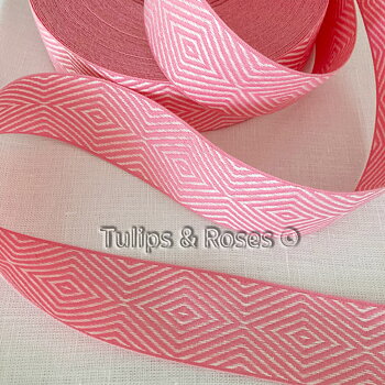 Flaxseed ribbon 40 mm pink on white 3020-40-14