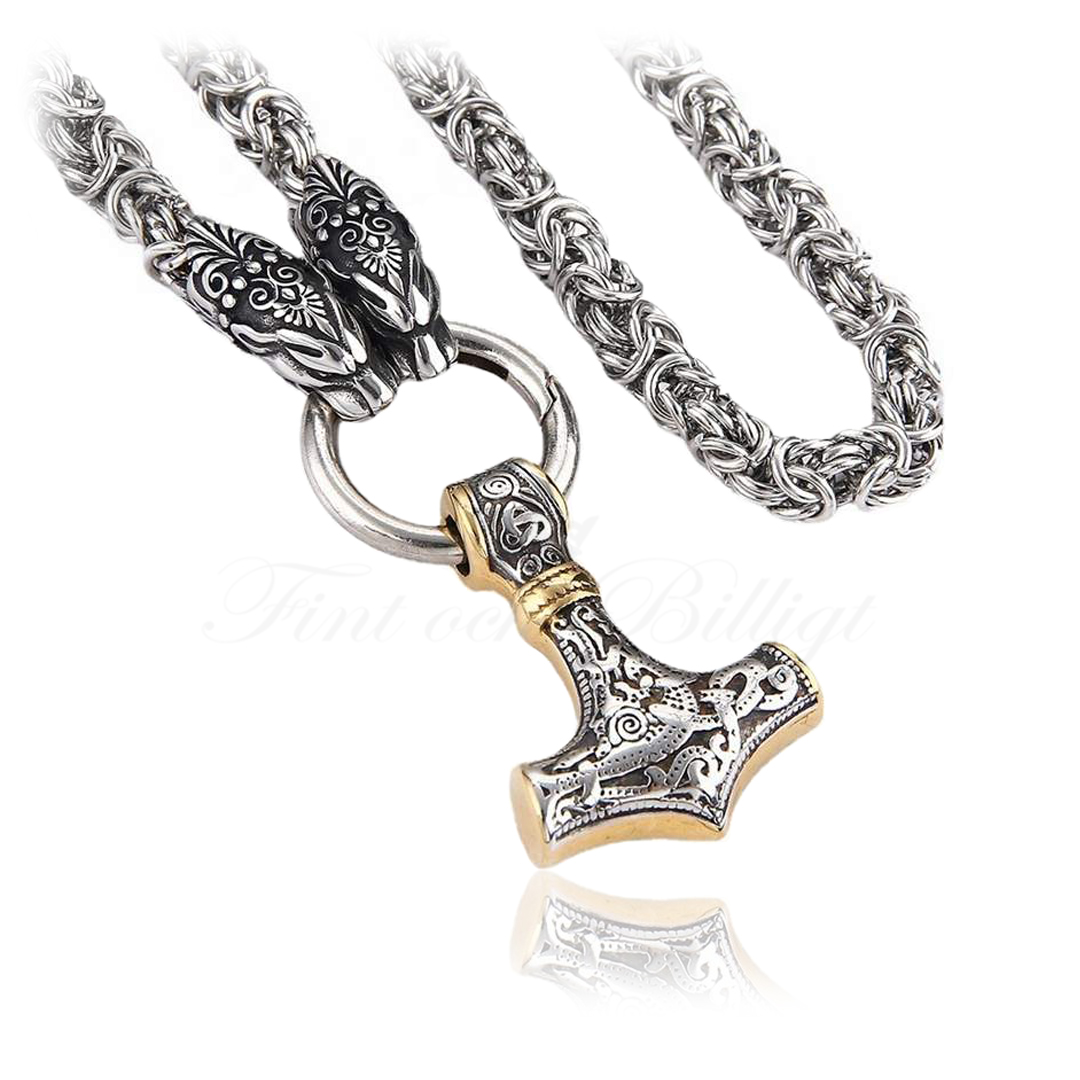 Two tone Viking necklace Thor hammer silver gold