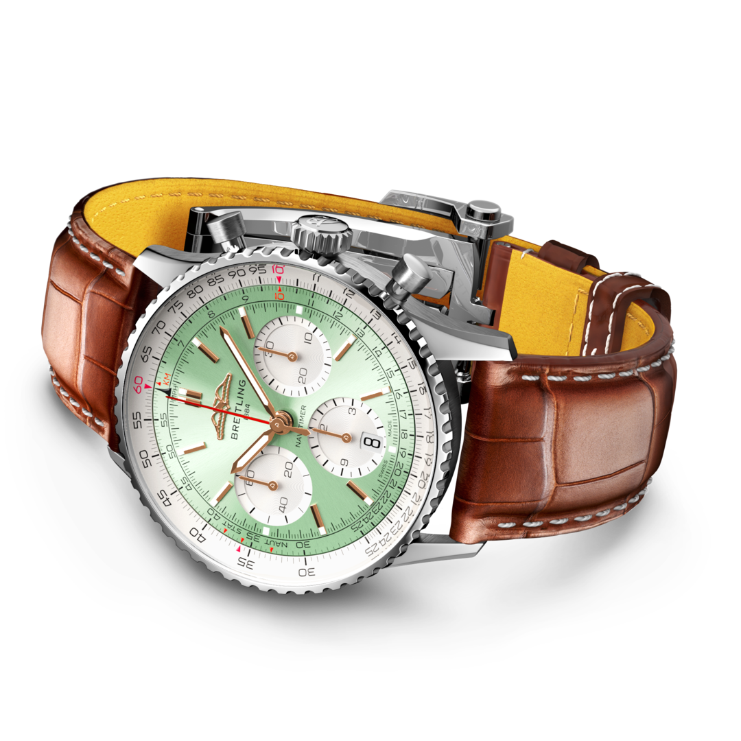 Breitling AB0139211L1P1 Breitling Navitimer B01 Chronograph 41 mintgrön liggande