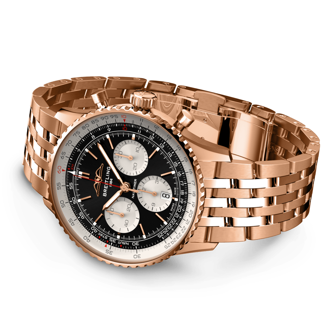 Breitling RB0138211B1R1 Breitling Navitimer B01 Chronograph 43 18 k roséguld sida