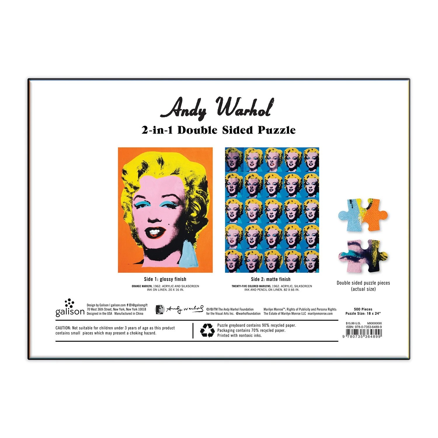 Warhol Marilyn Double-Sided 500 Piece Jigsaw Puzzle - 3