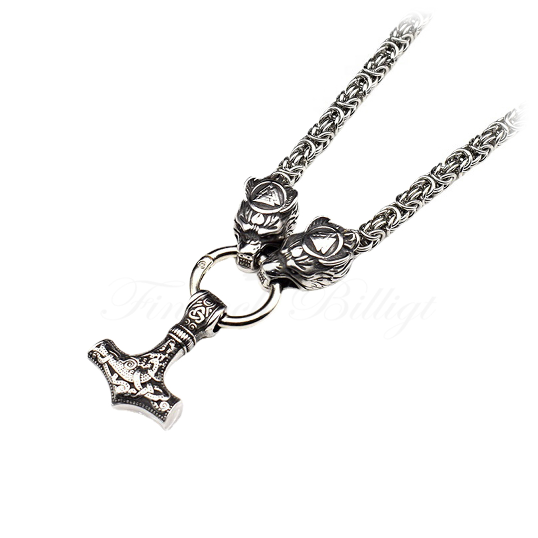 Necklace Giant Valknut Wolfhead Steel - Viking Thor's Hammer King's Link  - 2