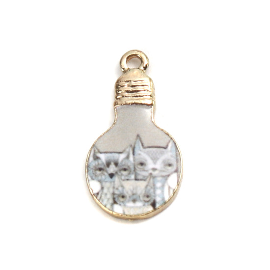 Charm   enamel bulb,  grey cats