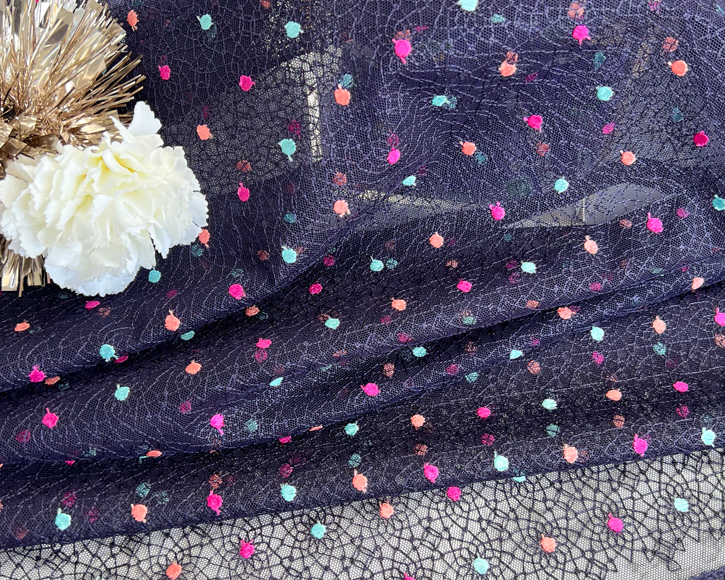 Darkblue with lovely colourful dots - non stretch on full width - 2