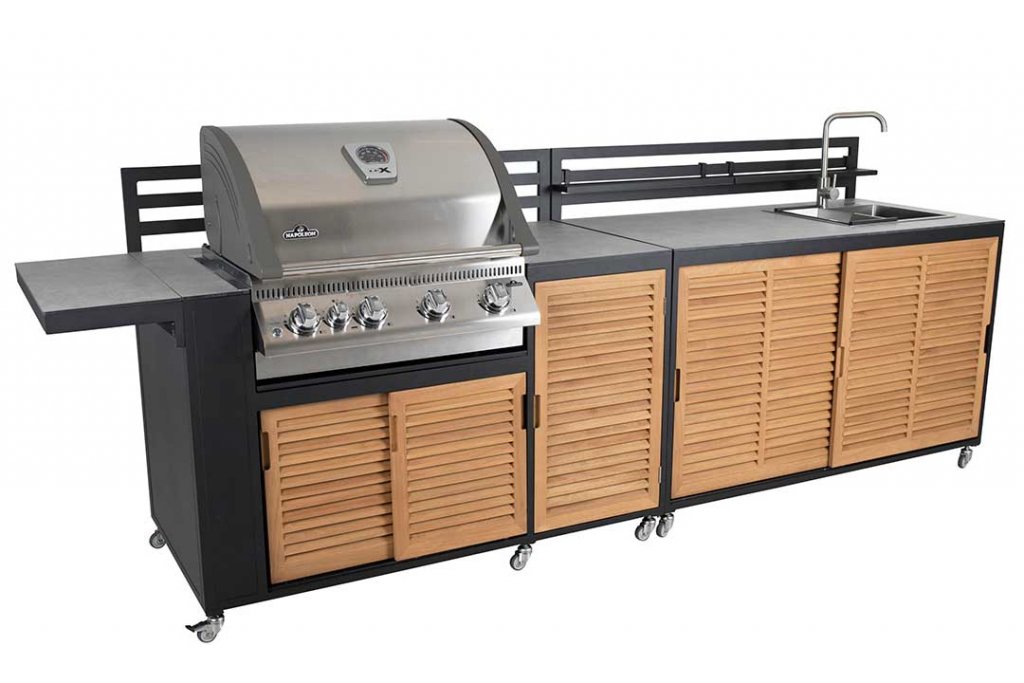 FORNAX outdoor kitchen for grill insert black / teak - 3