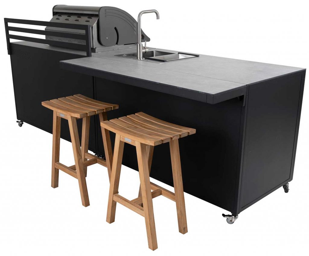 FORNAX outdoor kitchen with sink black / teak - 4