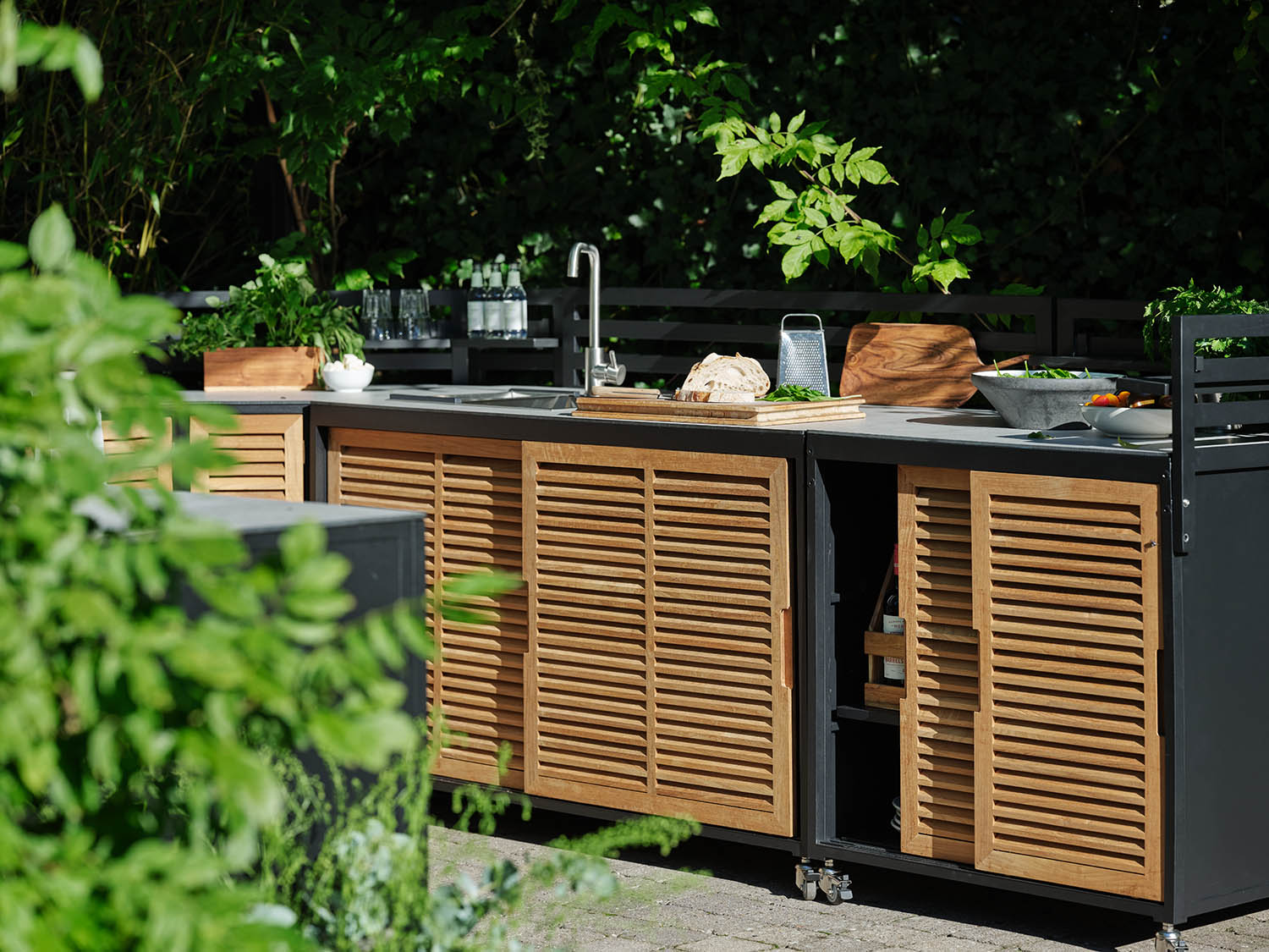 FORNAX outdoor kitchen corner smal black / teak - 15