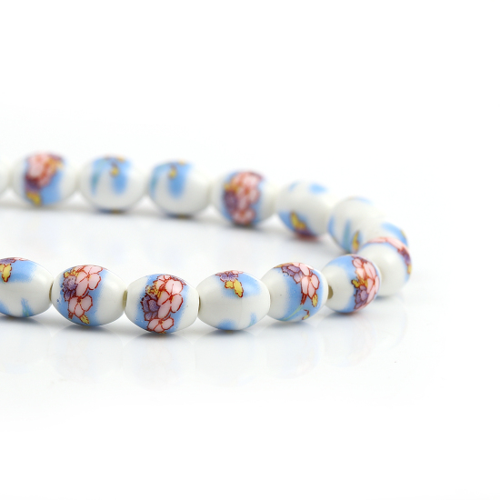 Keramikpärlor, 10x8mm, Oval Blå 
