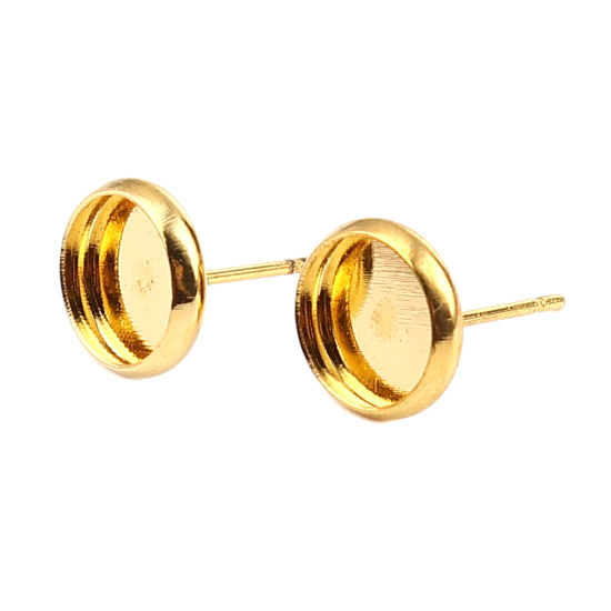 Ear Post Silver Plated Cabochon Settings 8 mm ,  Gold