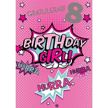 Enkelt Barnkort 8 År, Birthday Girl - Spader