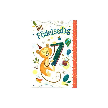 Gratulationskort 7 år Apa - Spader