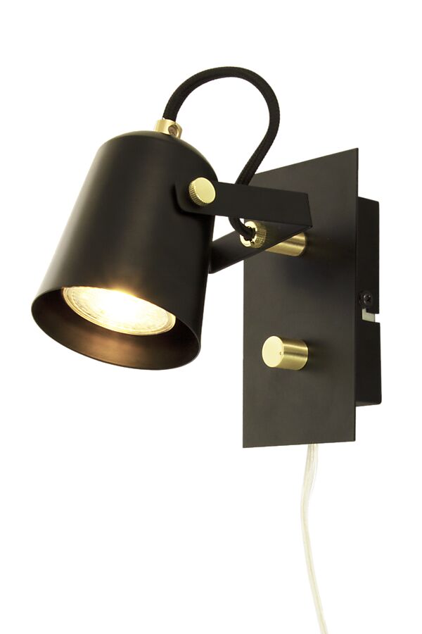 METZ vägglampa, svart/matt mässing - Aneta Lighting