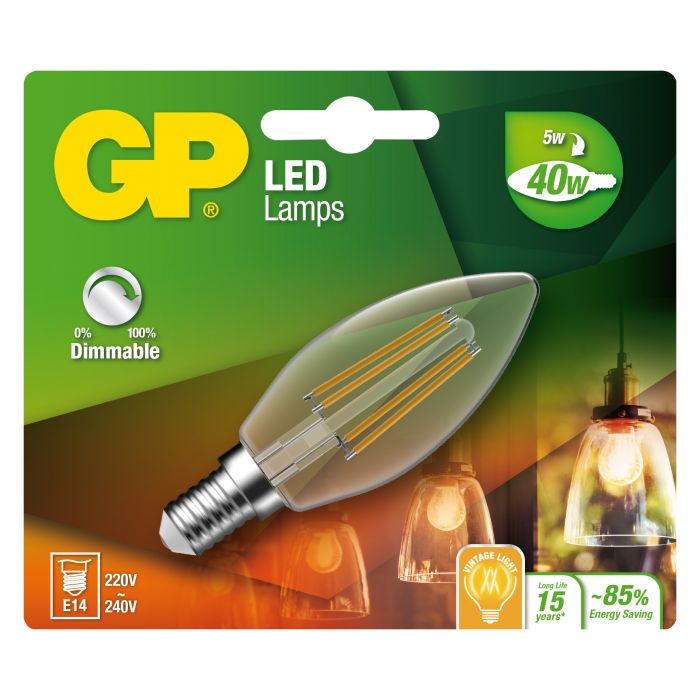 778166-LDCE1 GP Led Filament Candle Dim E14 5.0W-40W